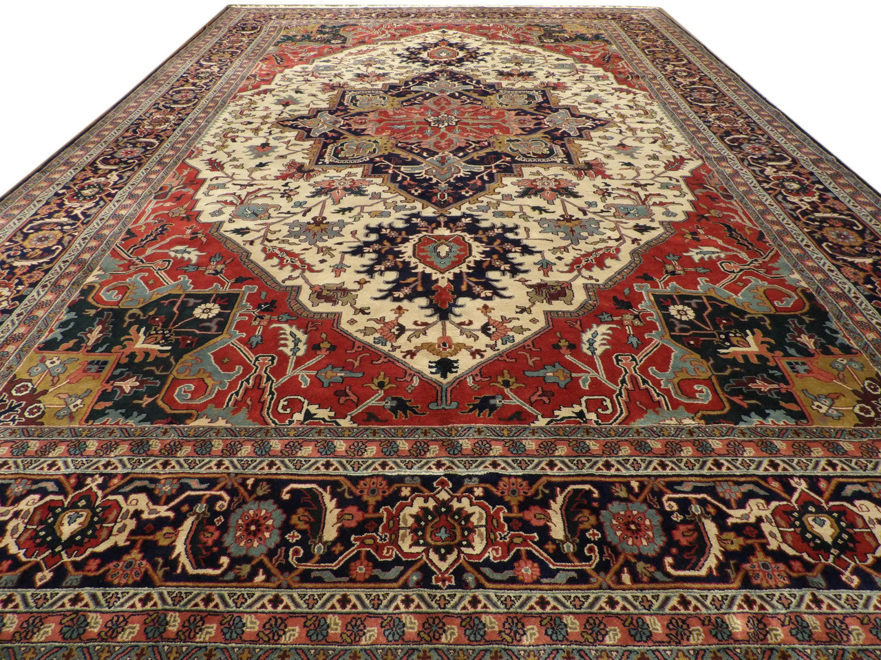 Close-up of fine knotting on palatial Tabriz rug