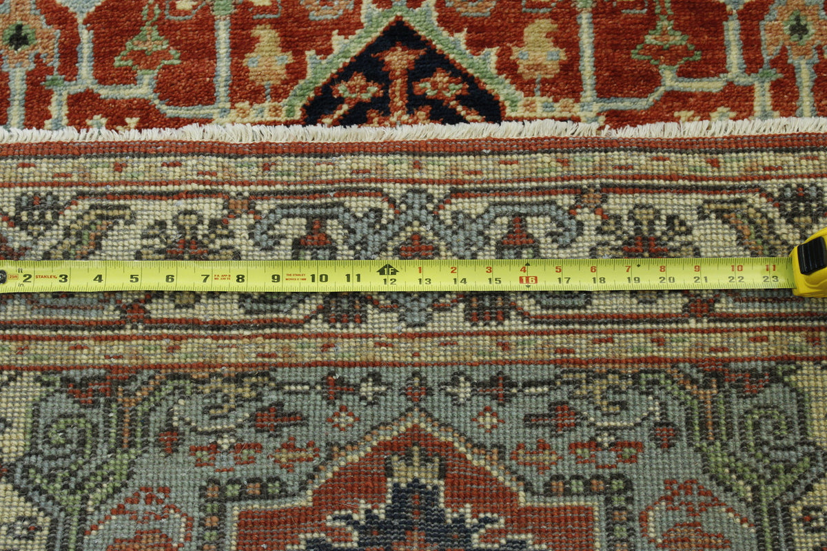 Tribal Heriz hand-knotted wool rug in Beige & Rust, full view