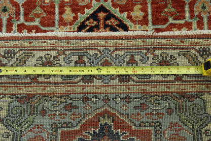 Tribal Heriz hand-knotted wool rug in Beige & Rust, full view