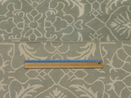 Blue and gray abstract rug in room setting