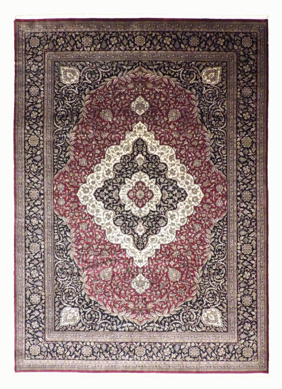 Fine Persian Tabriz hand-knotted wool rug in Black & Red, full view