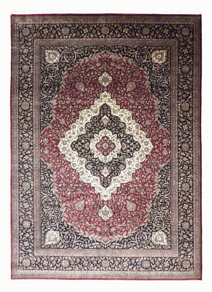 Fine Persian Tabriz hand-knotted wool rug in Black & Red, full view