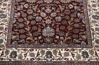 Close-up of wool-silk pile, Red rug