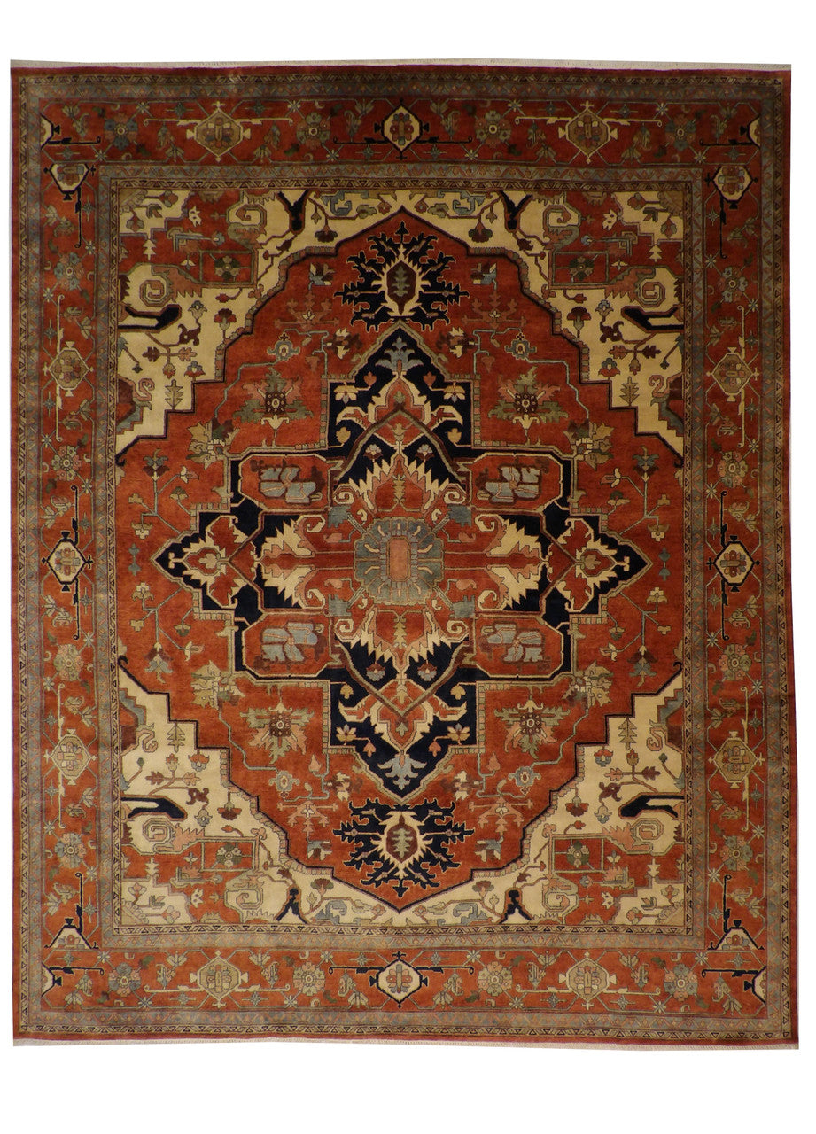 Traditional Antiquewash Sherapi hand-knotted wool rug in Blue, full view