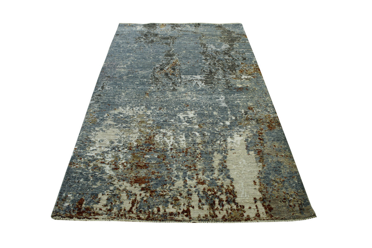 Modern / Contemporary hand-knotted wool/silk rug in Blue, 4'0" x 7'1", SKU w20170