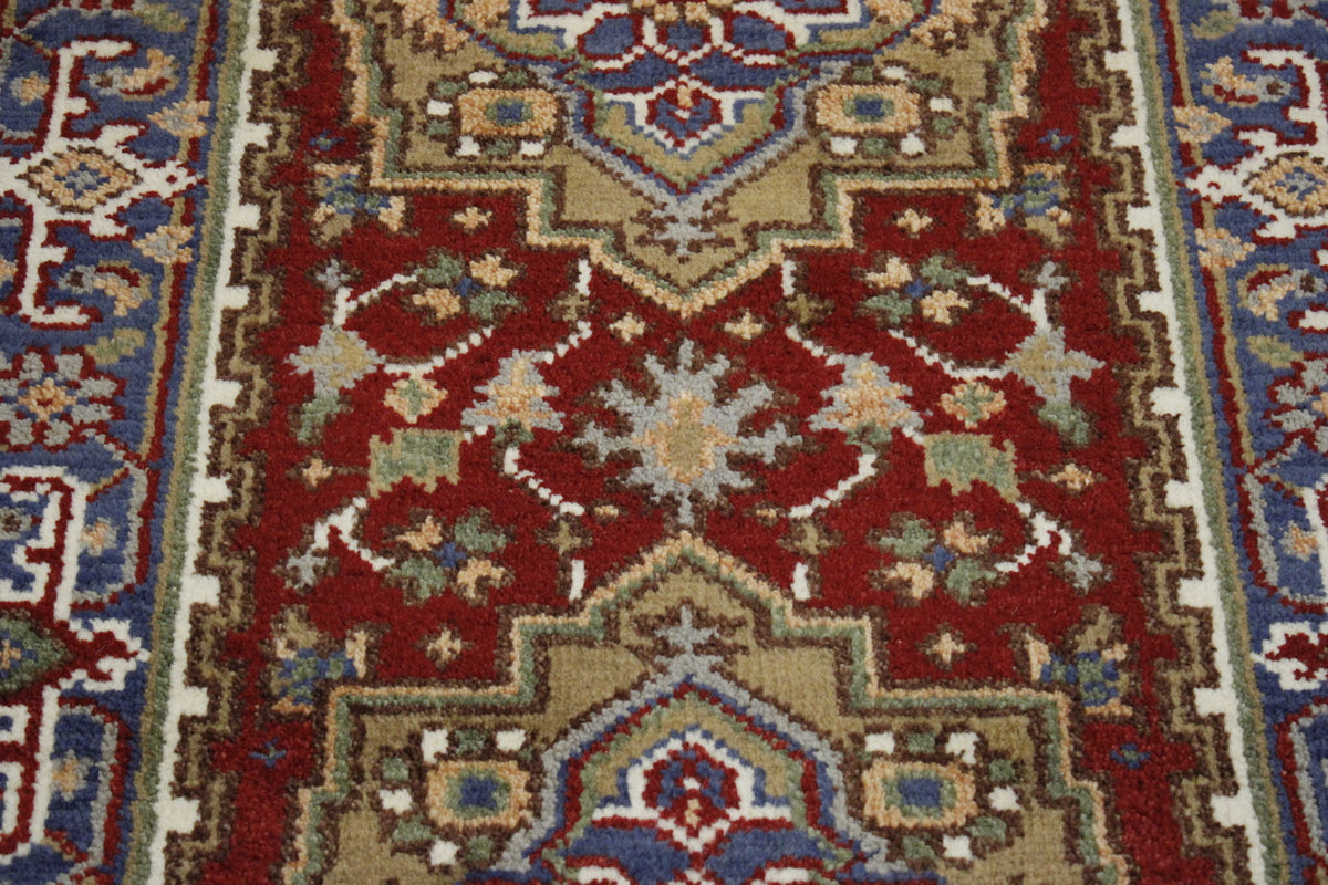Tribal Indo Heriz rug border detail