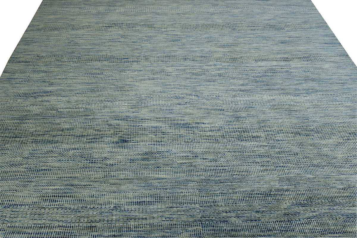 Blue & Gray Modern Grass Design rug in room setting