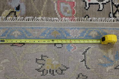 Green & Pink Oushak Colorful Ziegler rug in room setting