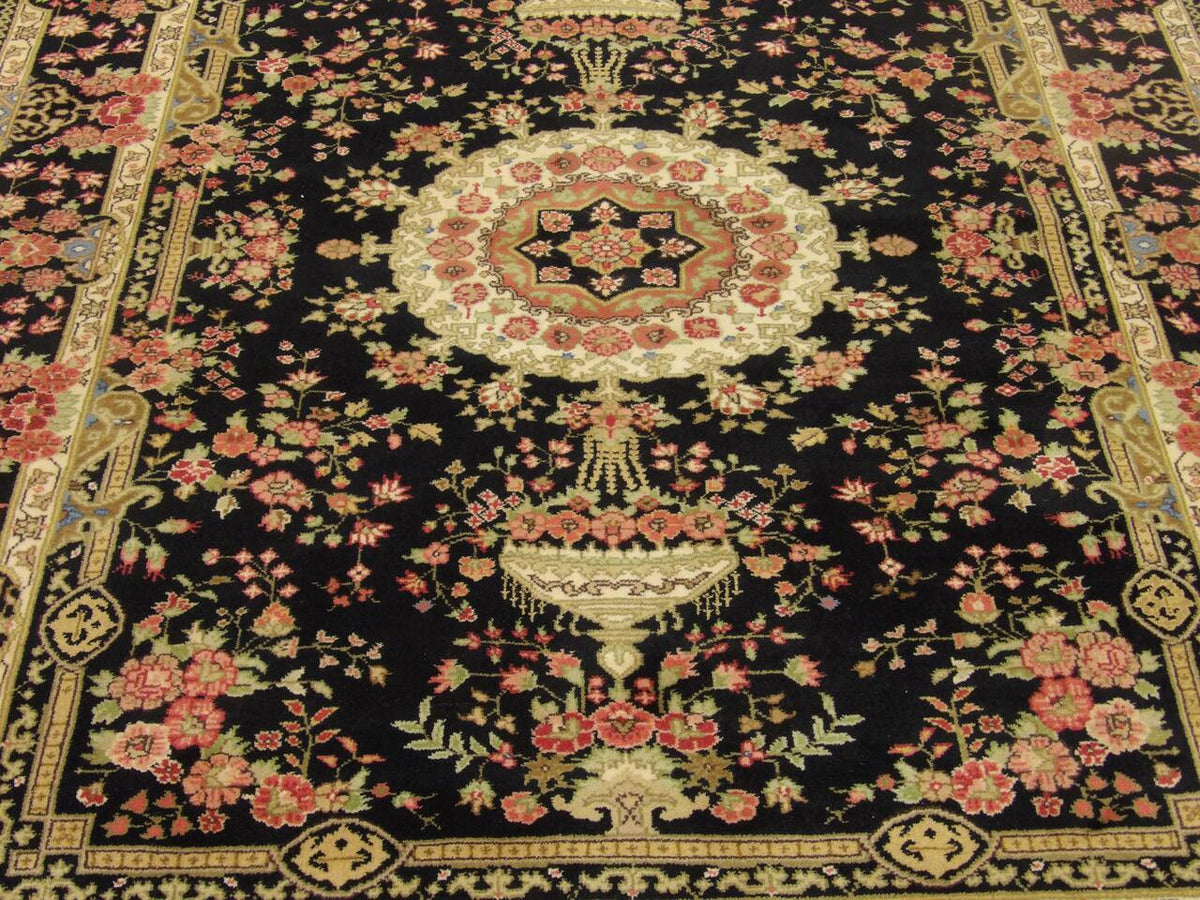 Back of Fine Persian Qum hand-knotted rug