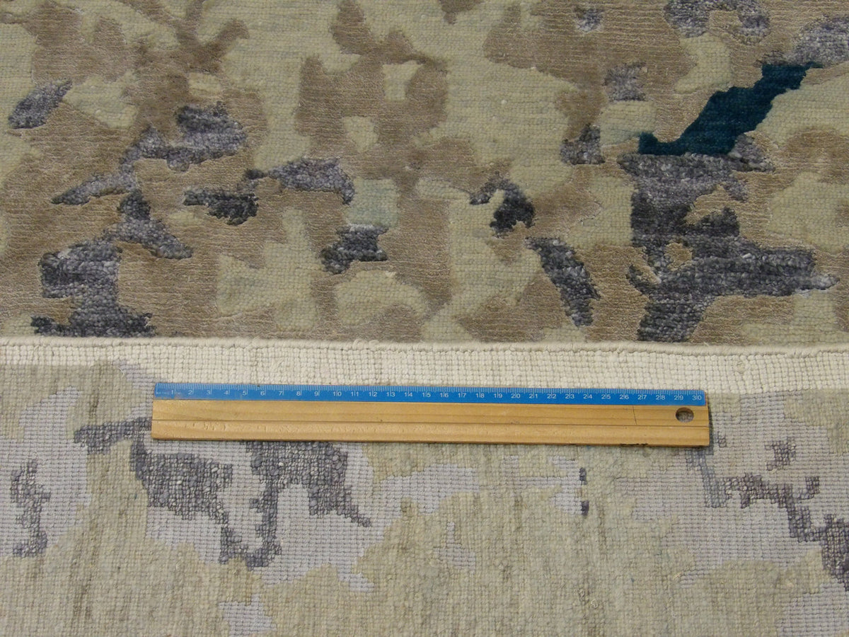 Blue & Gray Modern Tibetan Abstract High Low rug in room setting