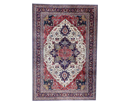 Fine Persian Tabriz hand-knotted wool rug in blue and ivory, palatial 12x18, full view