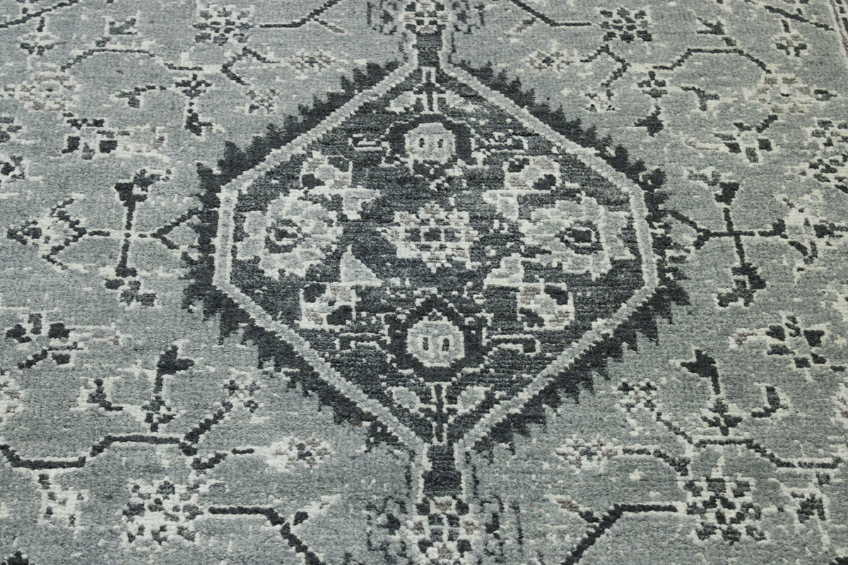 Gray Tribal Heriz Design rug in room setting