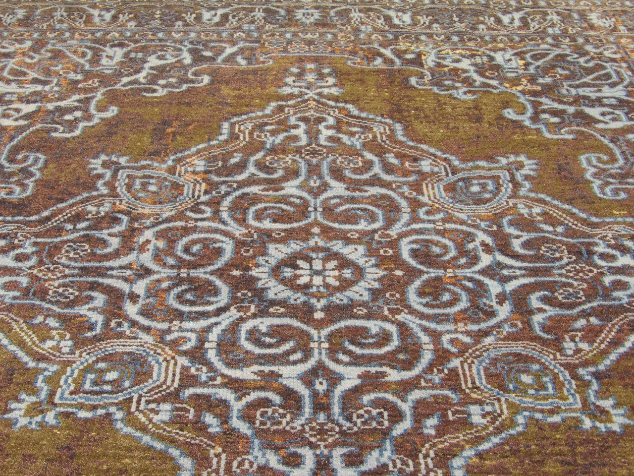 Back of Colorful Persian Design High Low Broken hand-knotted rug