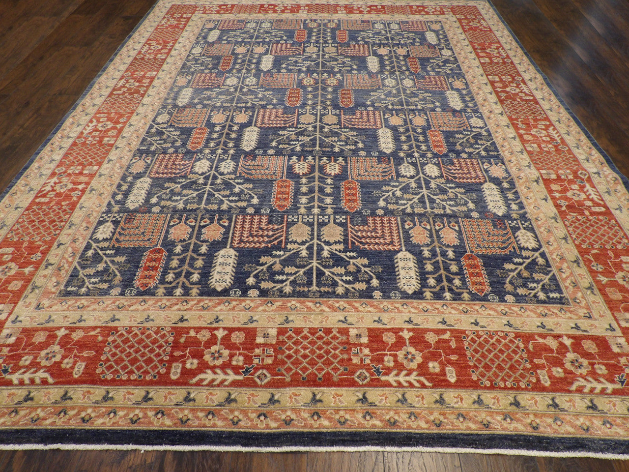 Close-up of wool pile, Blue & Red rug
