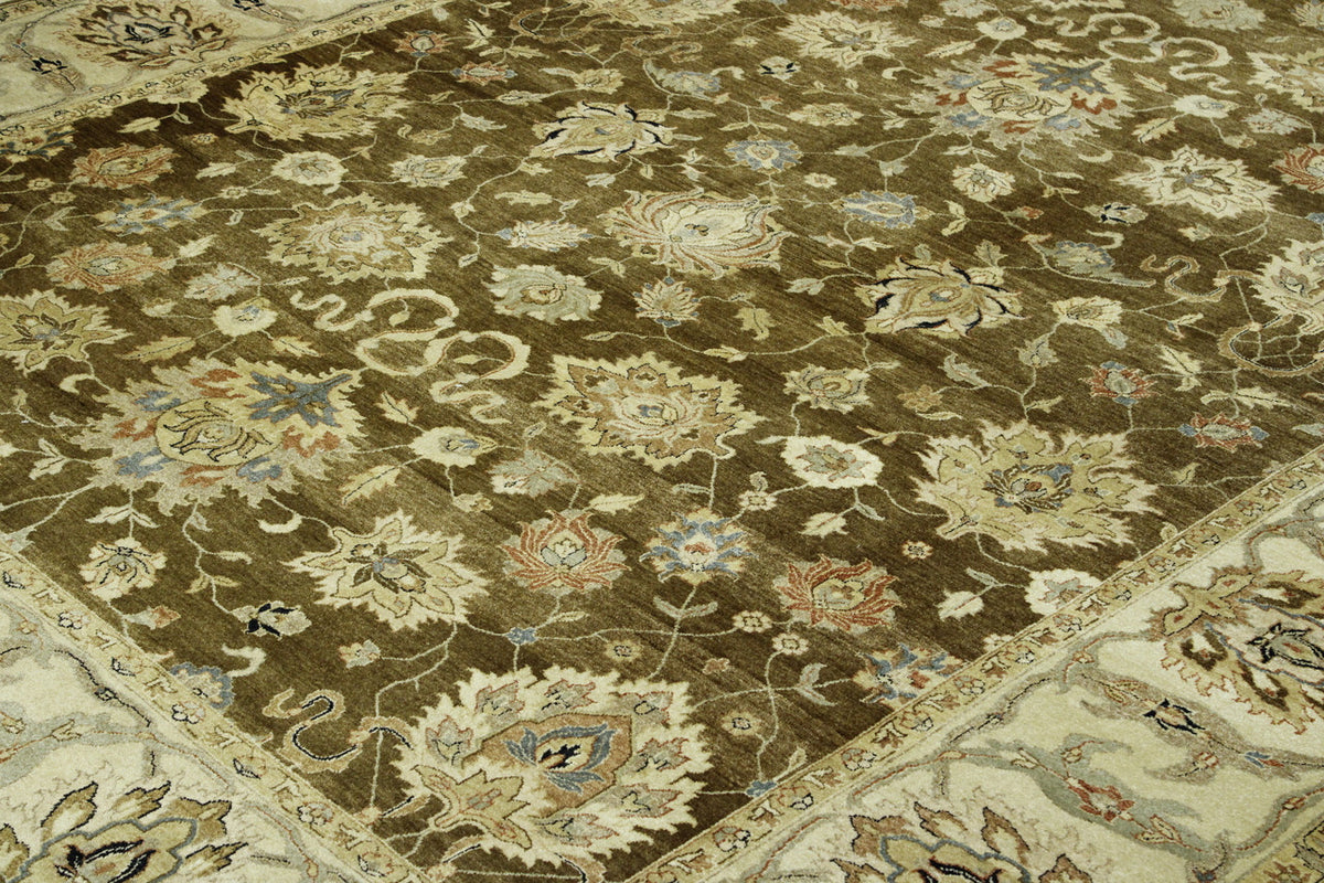 Traditional Indo Ziegler Chobi hand-knotted wool rug in Brown & Beige, full view