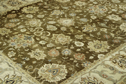 Traditional Indo Ziegler Chobi hand-knotted wool rug in Brown & Beige, full view