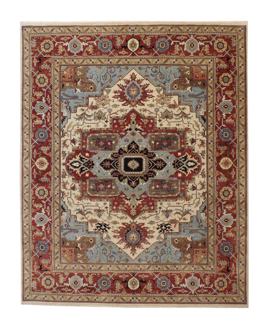 Traditional Fine Sherapi hand-knotted wool rug in Beige & Rust, full view