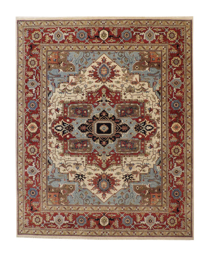 Traditional Fine Sherapi hand-knotted wool rug in Beige & Rust, full view