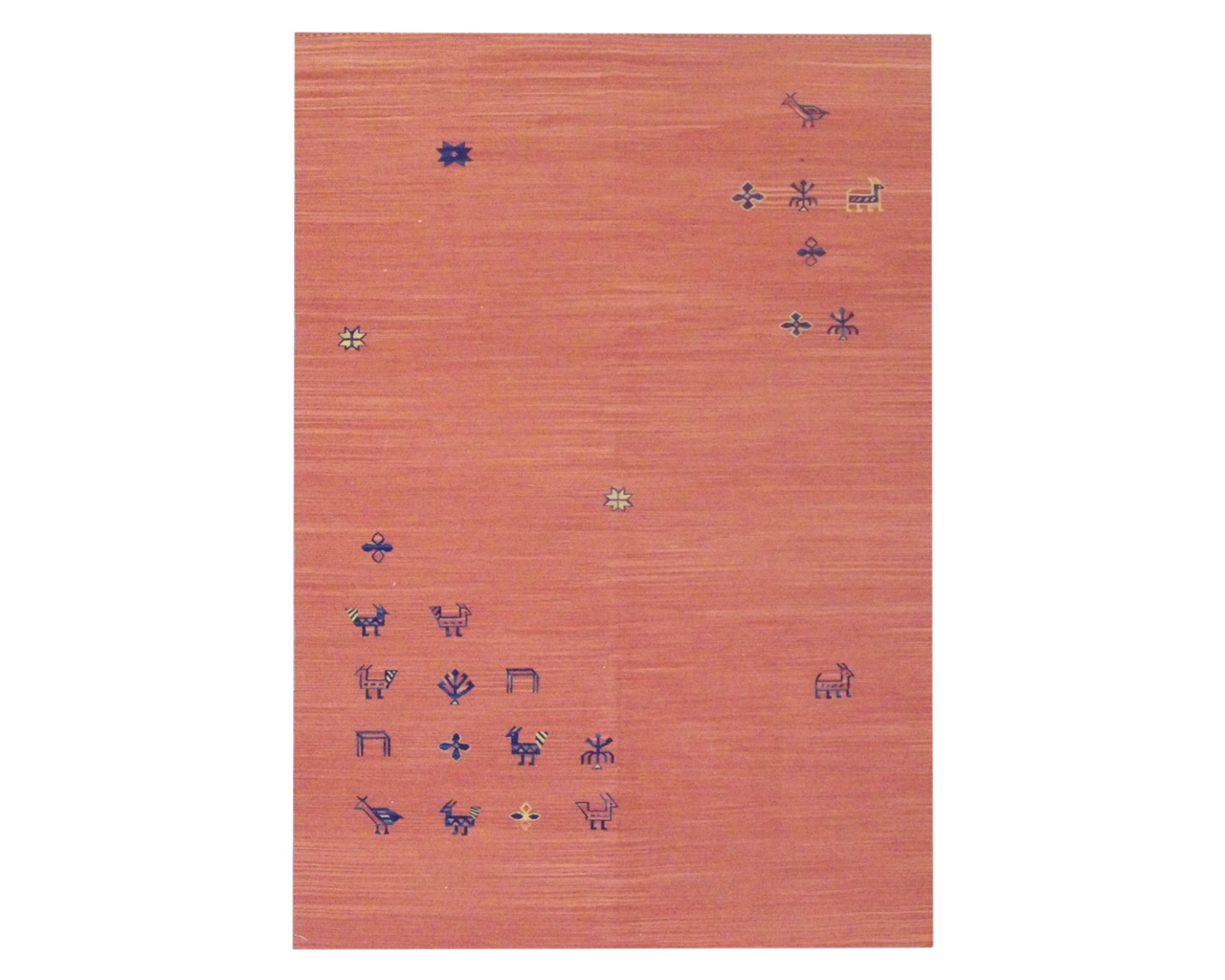 Tribal kilim hand-knotted wool rug in blue and red, full view