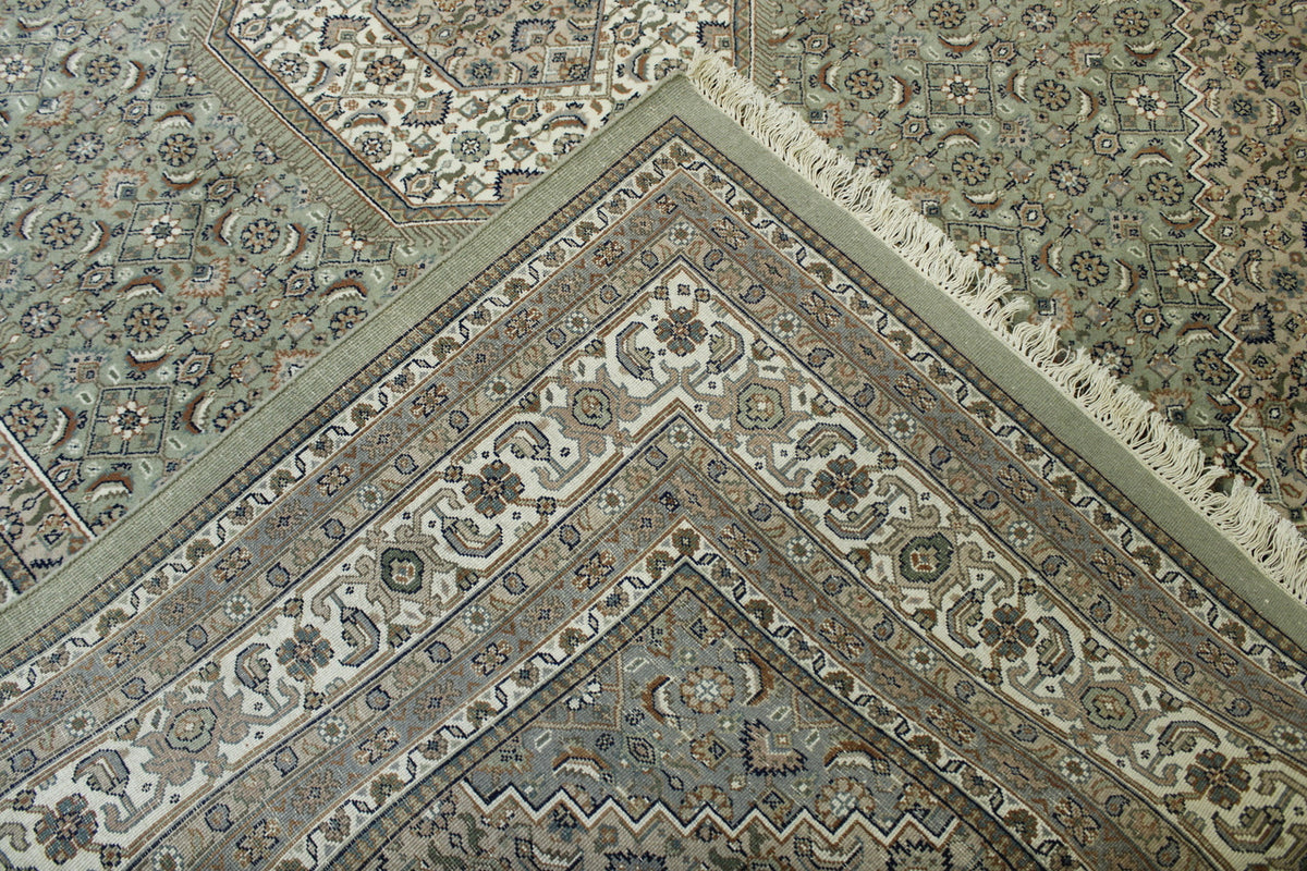 Traditional Bidjar Design hand-knotted wool rug in Brown & Green, full view