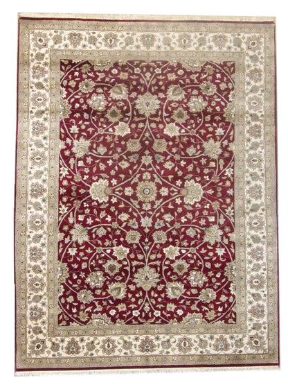Fine Persian Haji Jalili hand-knotted wool rug in beige and red, full view
