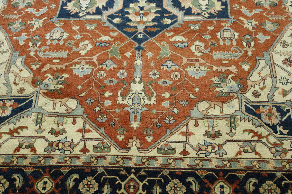 Close-up of wool pile, Blue & Beige rug