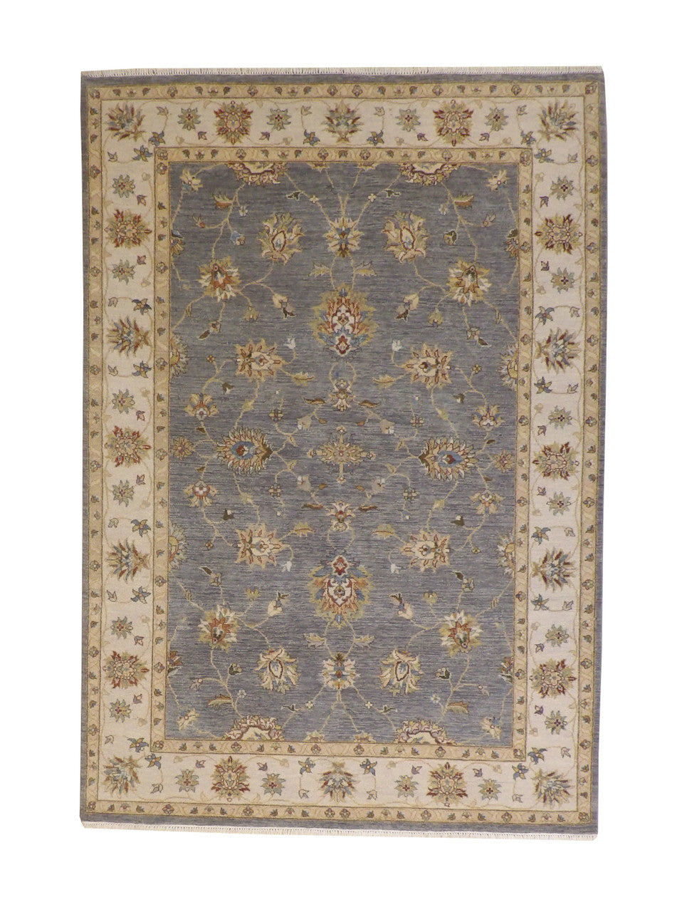 Oushak Ziegler hand-knotted wool rug in Blue & Beige, full view