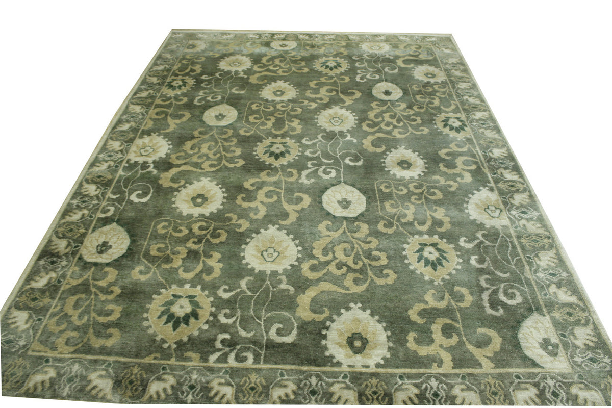 Full view of Oushak Ikat rug