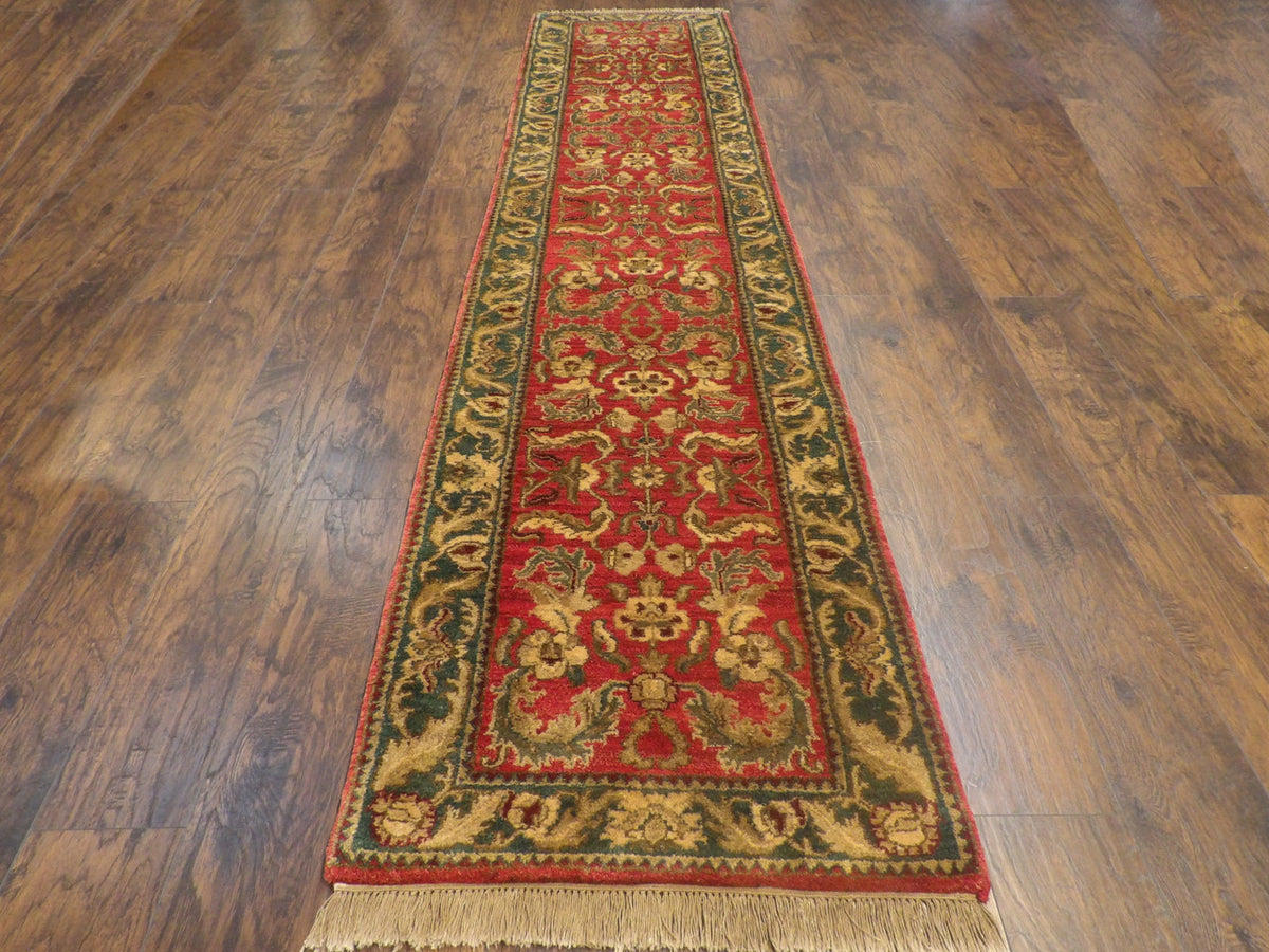 Close-up of wool pile, Green & Red rug