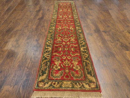 Close-up of wool pile, Green & Red rug