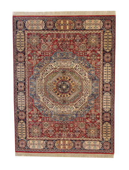 Tribal Mamluk Design hand-knotted wool rug in Blue & Red, full view