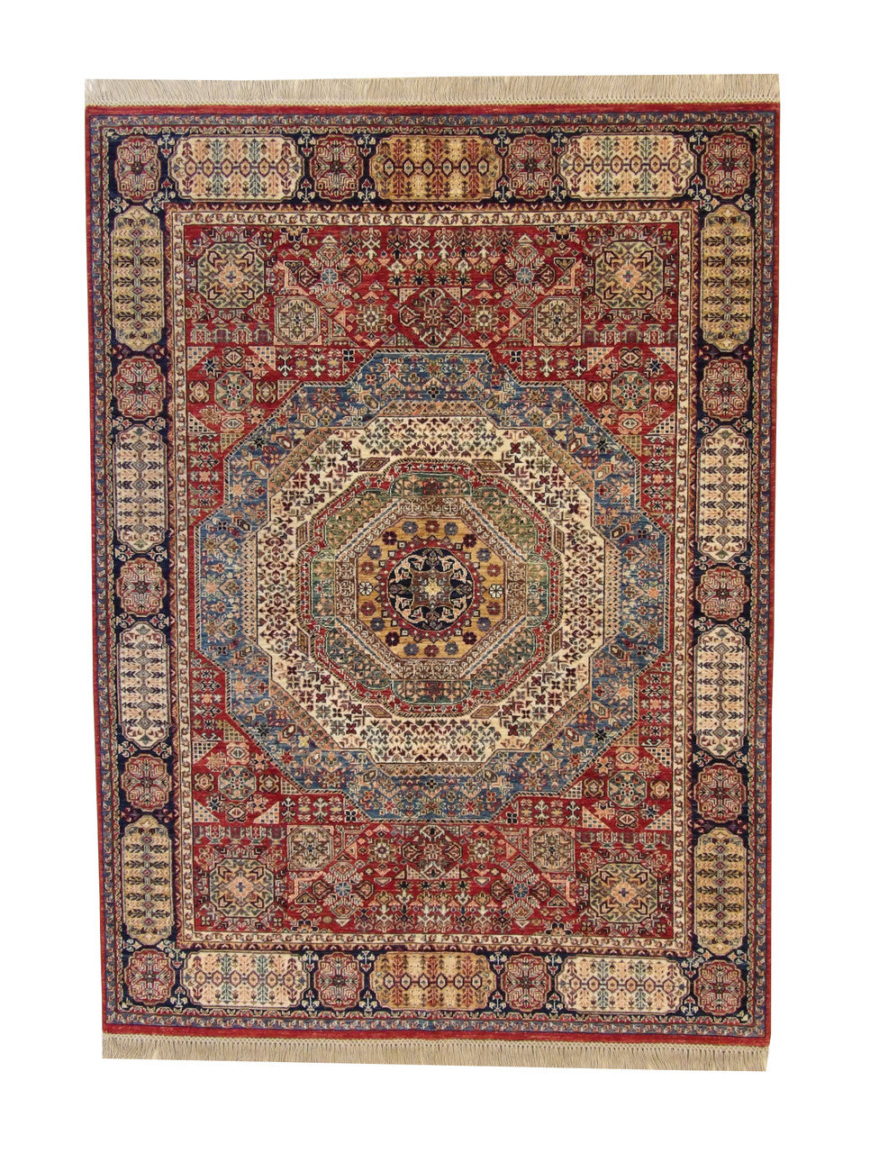 Tribal Mamluk Design hand-knotted wool rug in Blue & Red, full view