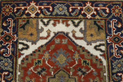 Tribal Indo Heriz rug border detail