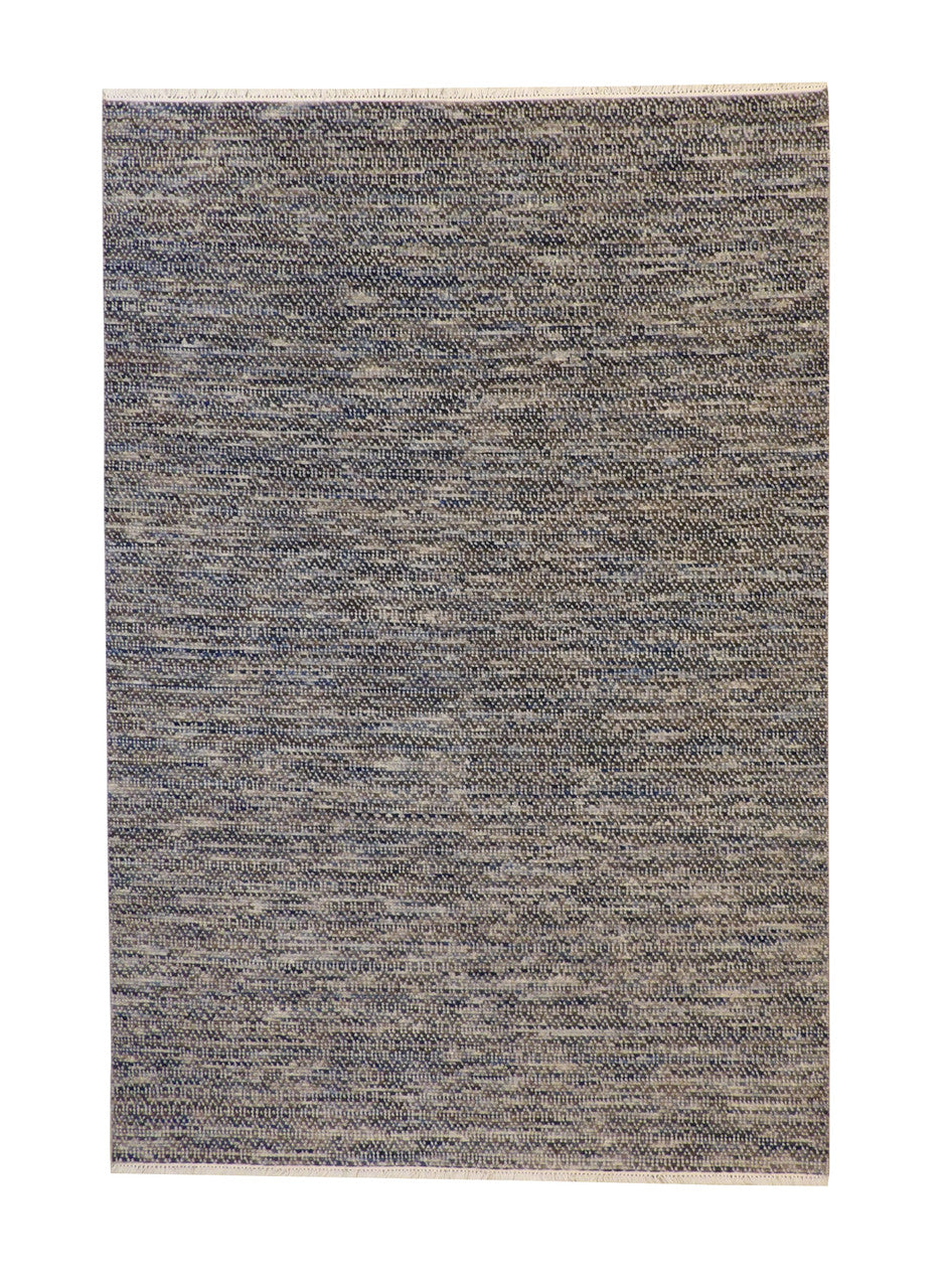 Modern Grass Design hand-knotted wool rug in Blue & Gray, full view
