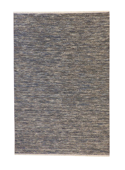 Modern Grass Design hand-knotted wool rug in Blue & Gray, full view