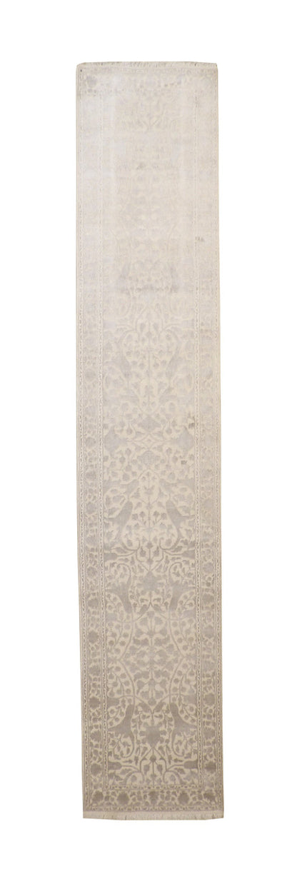 Traditional Haji Jalili hand-knotted wool-silk rug in Gray & Beige, full view