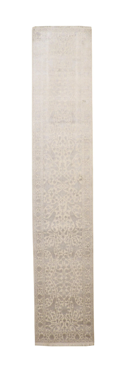 Traditional Haji Jalili hand-knotted wool-silk rug in Gray & Beige, full view