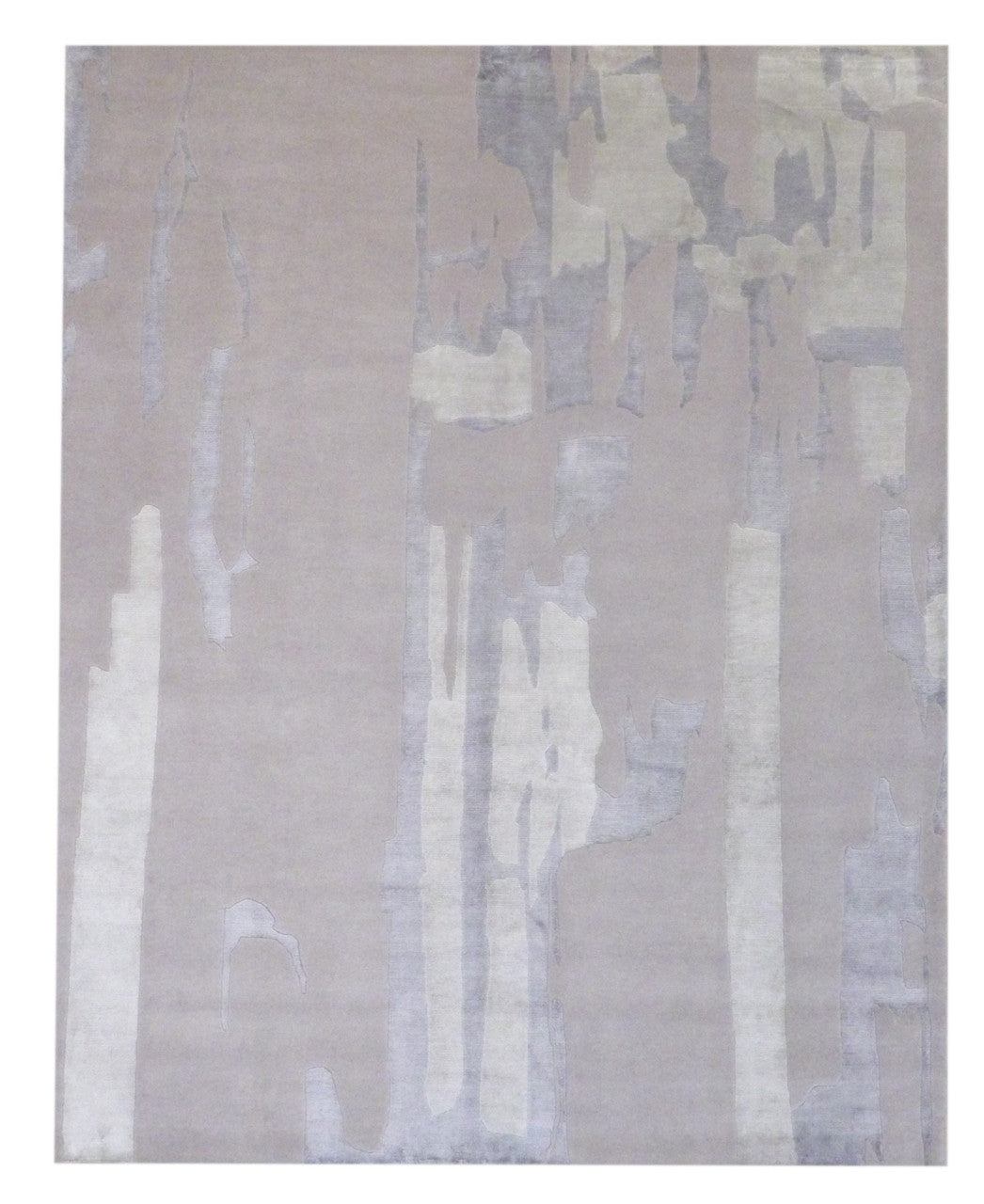 Modern Abstract Wave Design hand-knotted wool-silk rug in Gray & Purple, full view
