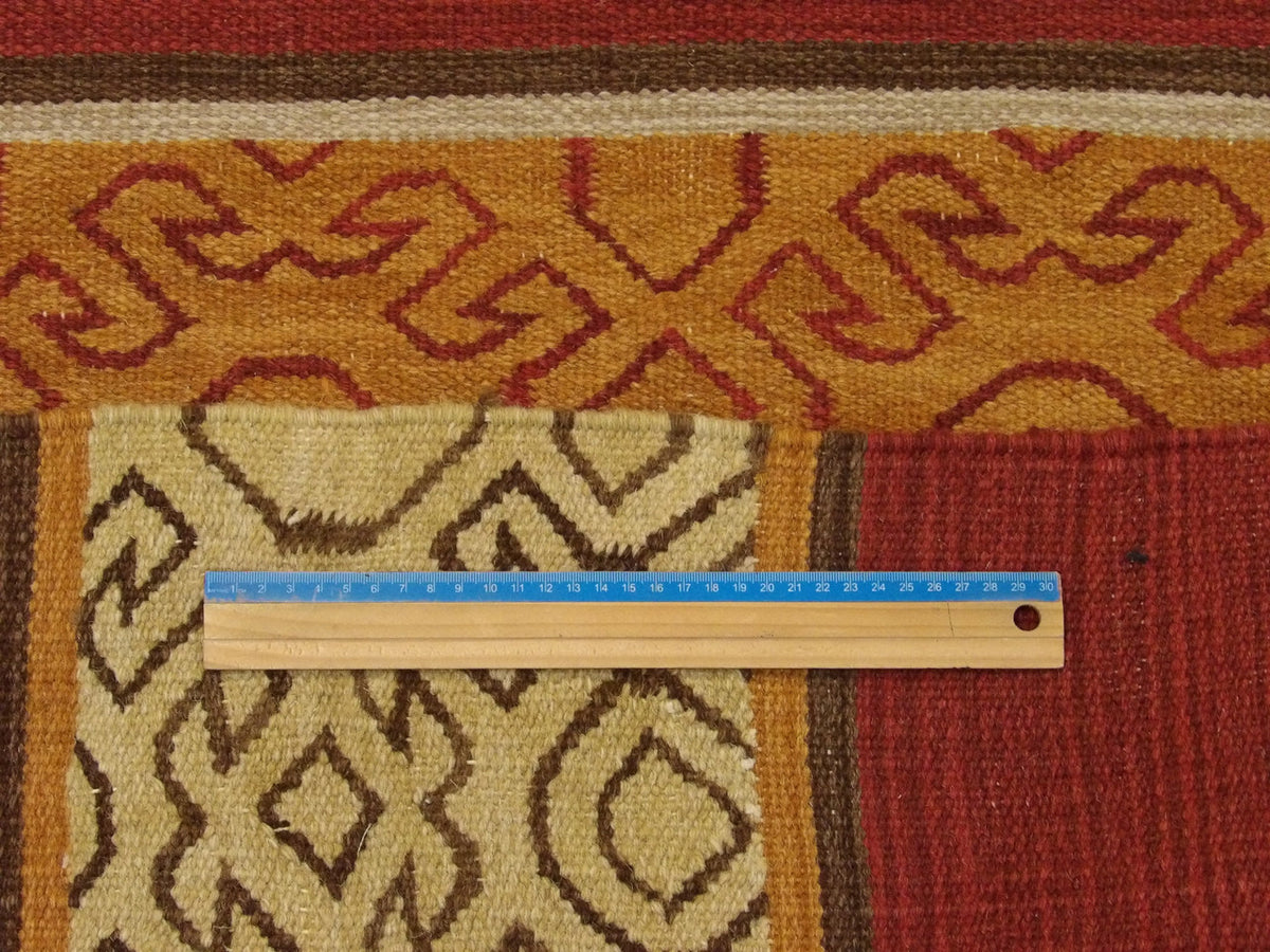 Full room view of Anatolian stripe kilim hand-knotted rug