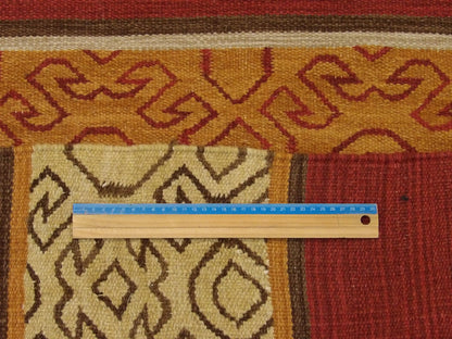 Full room view of Anatolian stripe kilim hand-knotted rug