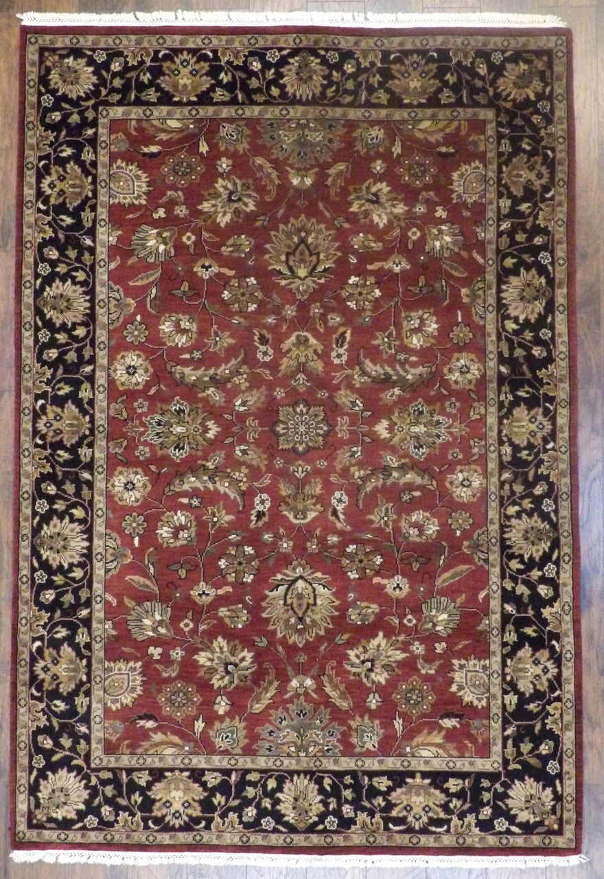 Jaipur Kashan antique wash hand-knotted wool rug in black and red, full view