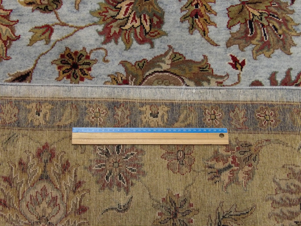 Blue & Gold Fine Kashan Tie Dye rug in room setting