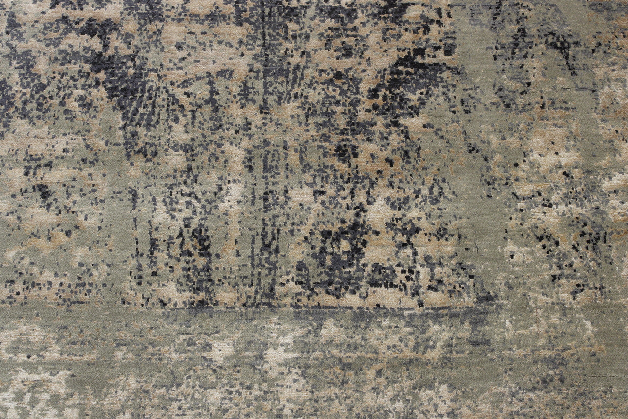 Close-up of wool-silk pile, Blue & Pink rug