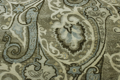 Oushak Ikat Chobi rug corner detail