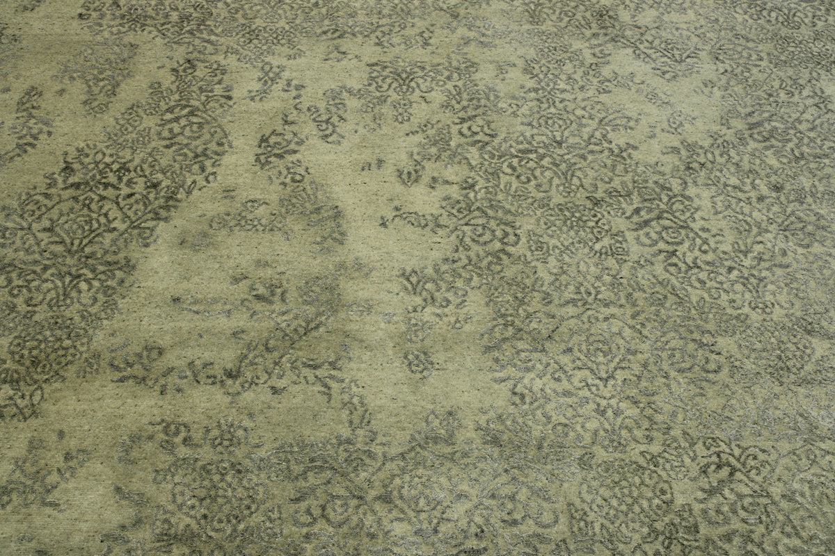 Modern Abstract Broken Design hand-knotted wool-silk rug in Gray & Beige, full view