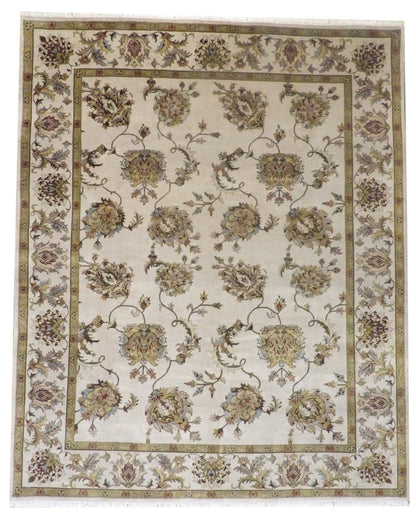 Fine Jaipur Floral Design hand-knotted wool-silk rug in Ivory, full view