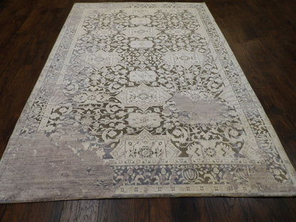 Back of hand-knotted abstract rug showing construction