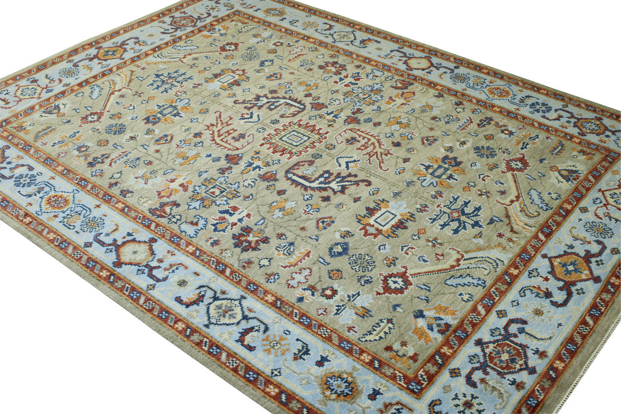Oushak Colorful Ziegler rug corner detail