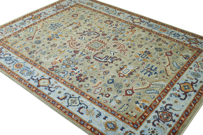 Oushak Colorful Ziegler rug corner detail