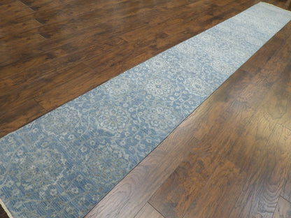 Oushak stone wash pattern detail, blue and green runner